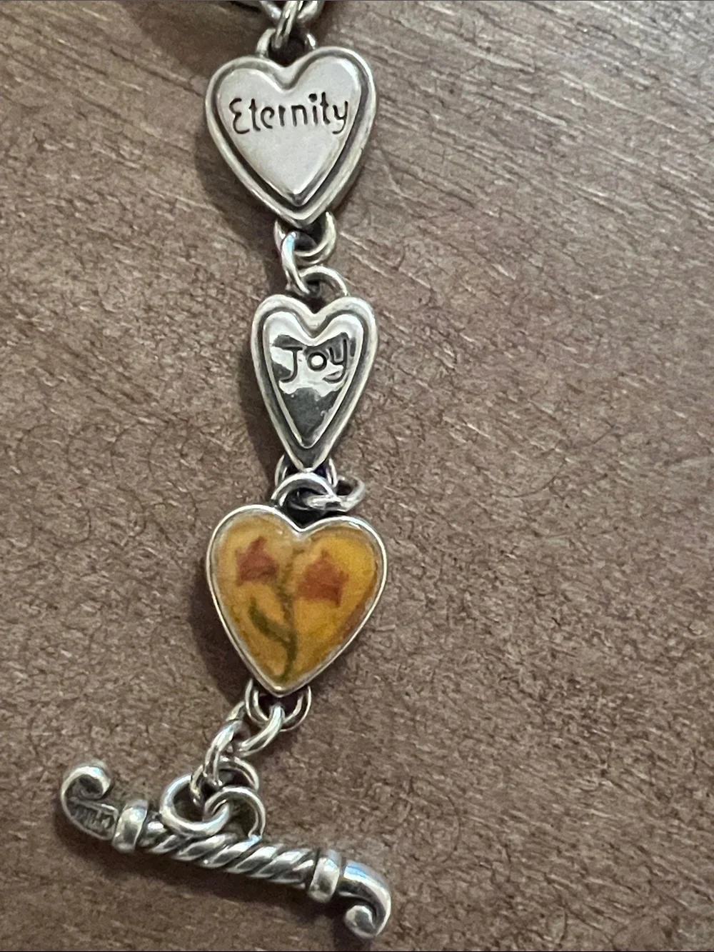 Brighton Heart Link Charm Watch Toggle Bracelet - Silver with Amber Hearts